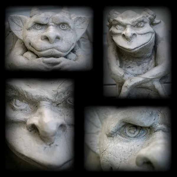 Statua Gargoyle Collage con un confine scuro — Foto Stock