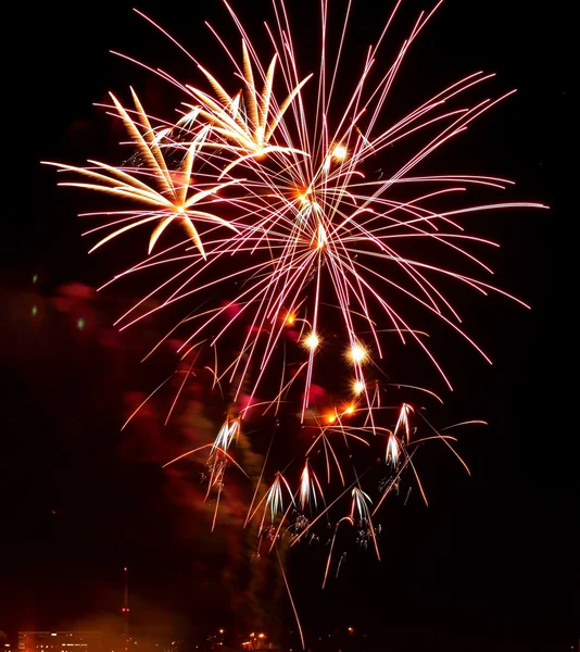 Stock image Fireworks Against the Night Sky of a Cityscape