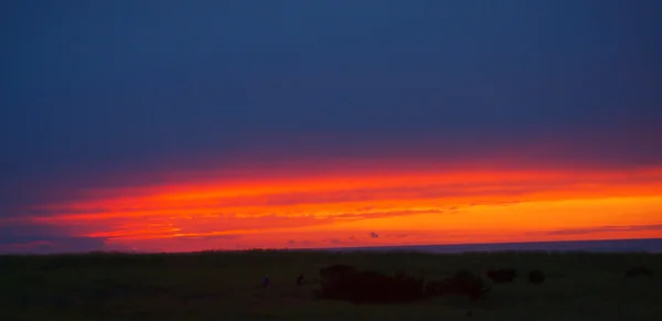 Parlak kırmızı bulutlu günbatımı okyanus ötesinde — Stok fotoğraf