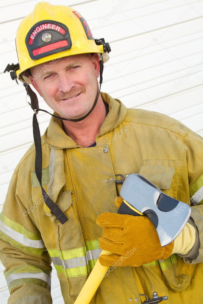 Firefighter Holding Axe