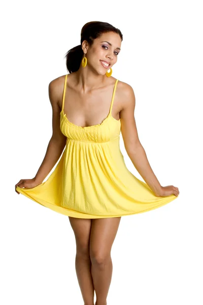 Sarı elbise kadın — Stok fotoğraf