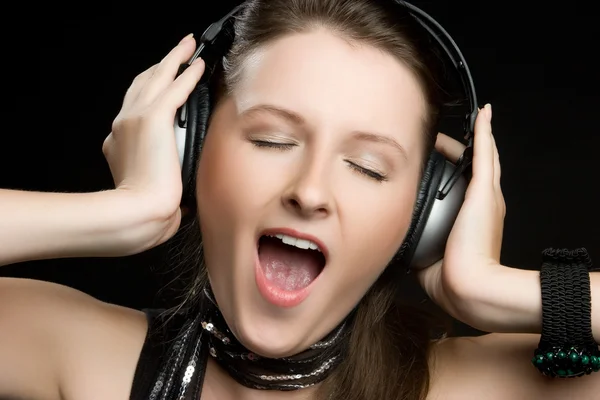 Singing Headphones Woman — Stock Photo, Image