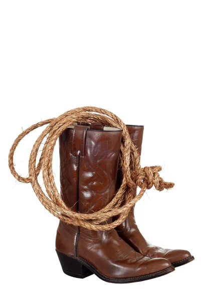 Cowboy laarzen met een lasso — Stockfoto