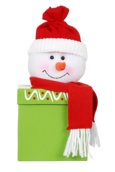 Presente de Natal com rosto de boneco de neve — Fotografia de Stock