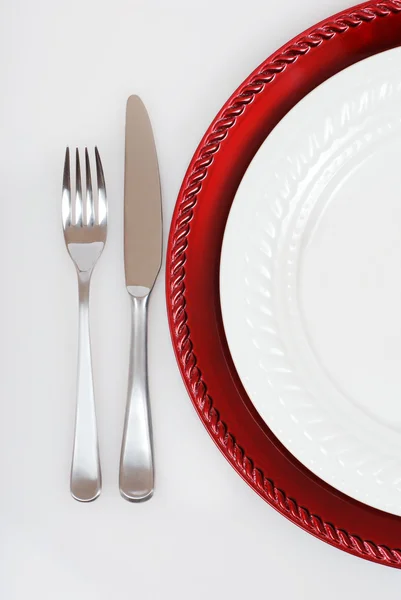 Red and white Christmas place setting — Stock Photo, Image