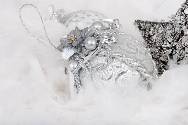 Silver jul dekorationer — Stockfoto