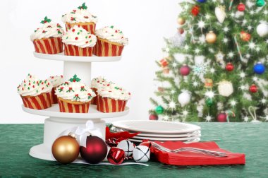 Holiday cupcakes with decorations