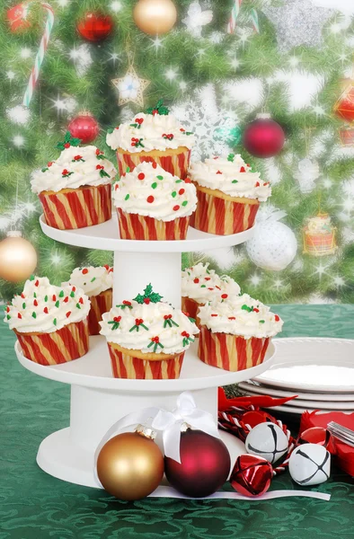 Christmas cupcake on cake tier — Stock Photo, Image