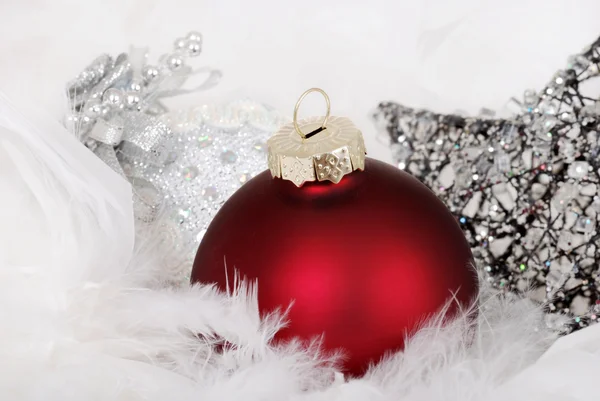 Red and silver christmas ornaments — Stock Photo, Image