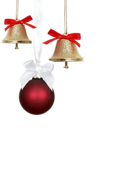 Red christmas ornaments and bells — Stock Photo, Image