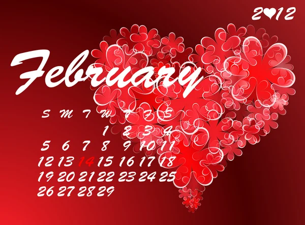 バレンタインの日のカレンダー — ストックベクタ