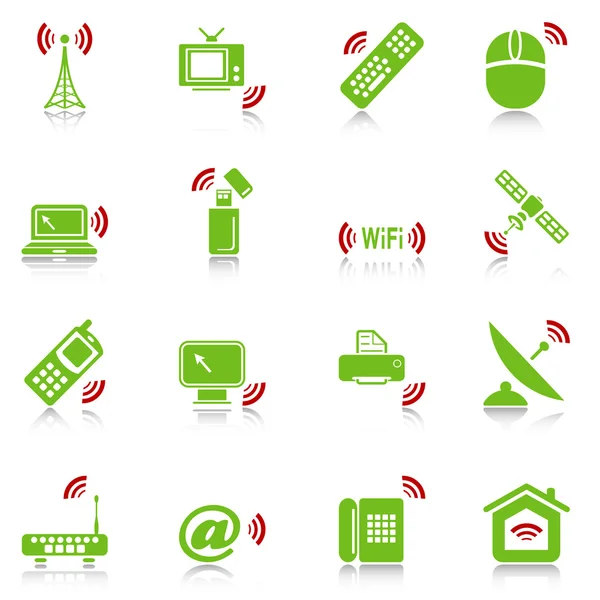 Iconos de dispositivos inalámbricos - serie verde-roja — Vector de stock