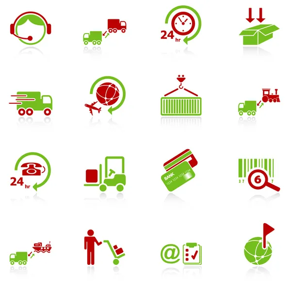 Icônes de la logistique - vert-rouge série — Image vectorielle