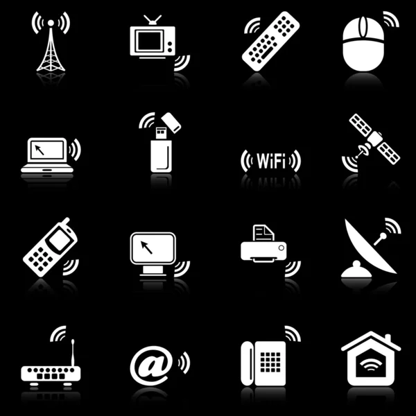 Wireless technology icons - black series — Stock Vector