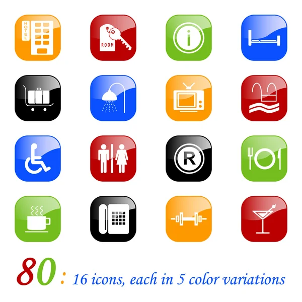 Iconos del hotel - serie de colores — Vector de stock