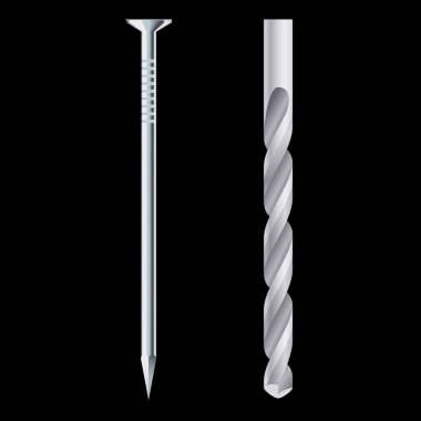 Drill bit and steel nail clipart