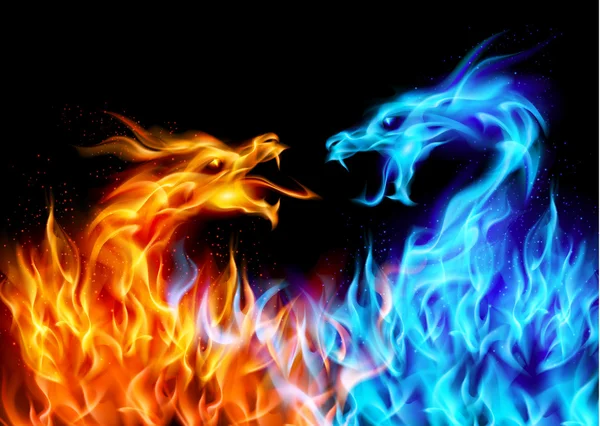 Dragões fogo azul e vermelho — Vetor de Stock