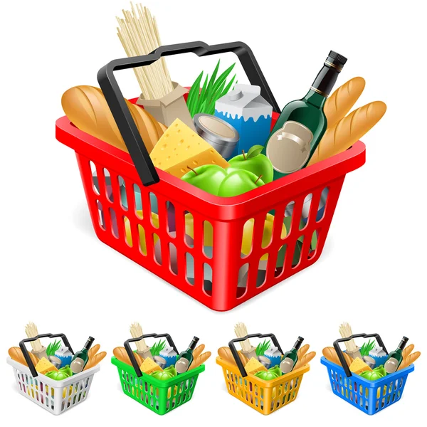 Shopping basket with foods. — Stock Vector