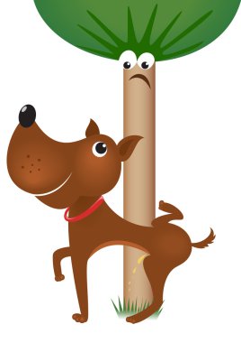 Dog urinating on tree clipart