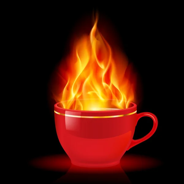 Café ou xícara de chá com fogo — Vetor de Stock