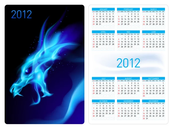 Kalender tjugo tolv. Blue dragon. — Stock vektor