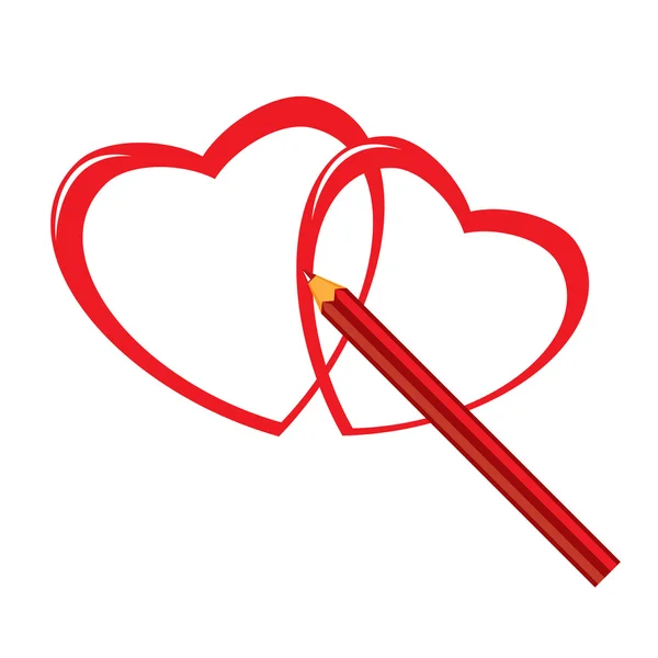 Κόκκινο μολύβι και καρδιά — Διανυσματικό Αρχείο