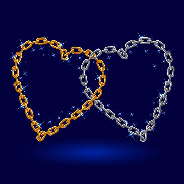 Řetěz stříbrné a zlaté srdce. — Stockový vektor