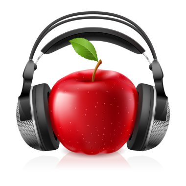 Kırmızı elma ile gerçekçi bilgisayar kulaklığı