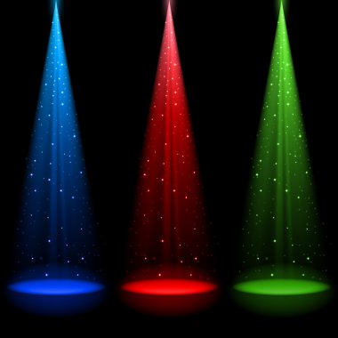 Three conical RGB shafts of light clipart