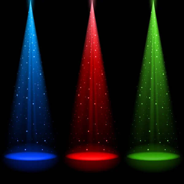 Three conical RGB shafts of light — Stock Vector
