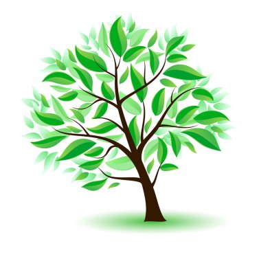 Stylized tree with green leaves.