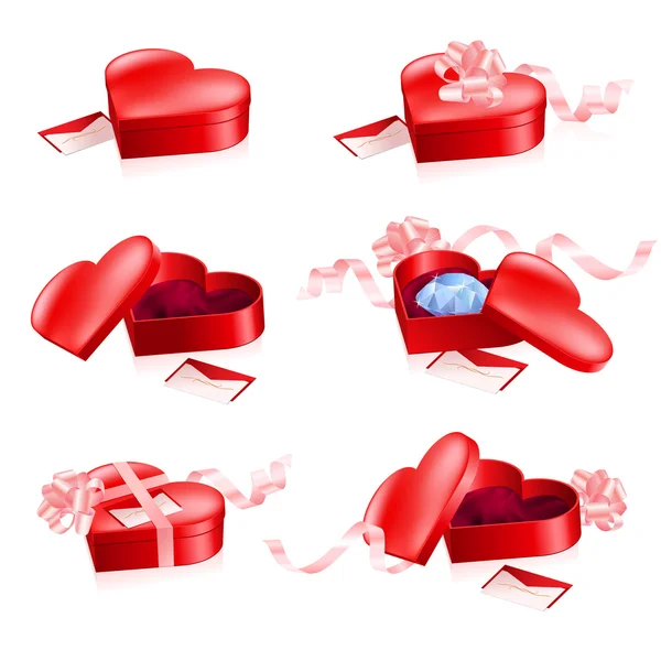 Kalp şeklinde kırmızı kutuları kümesi — Stok Vektör