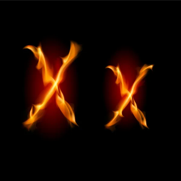 Tüzes betűtípus. X betűt — Stock Vector