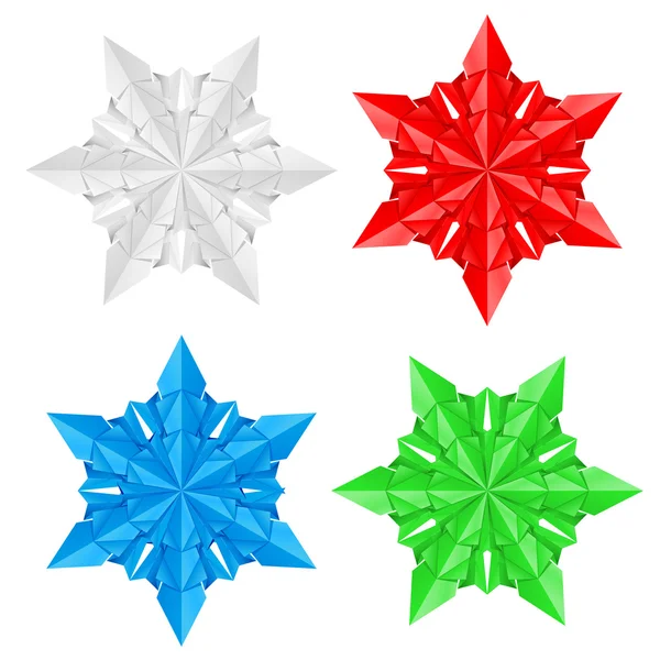 Vier kleurrijke papier sneeuwvlokken — Stockvector