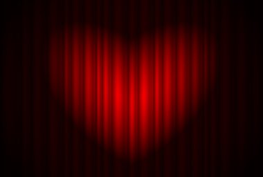 Stage with red curtain and spotlight great, heart-shaped clipart