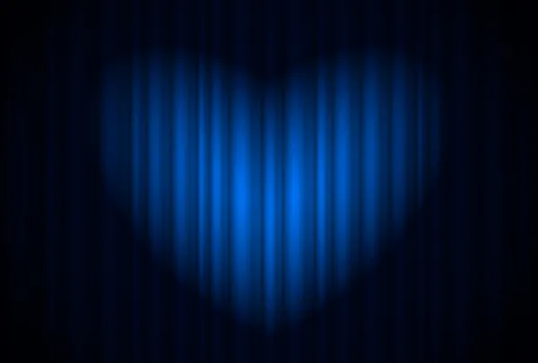 Escenario con cortina azul y foco grande, en forma de corazón — Vector de stock