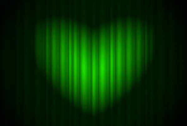 Scène avec rideau vert et projecteur grand, en forme de coeur — Image vectorielle