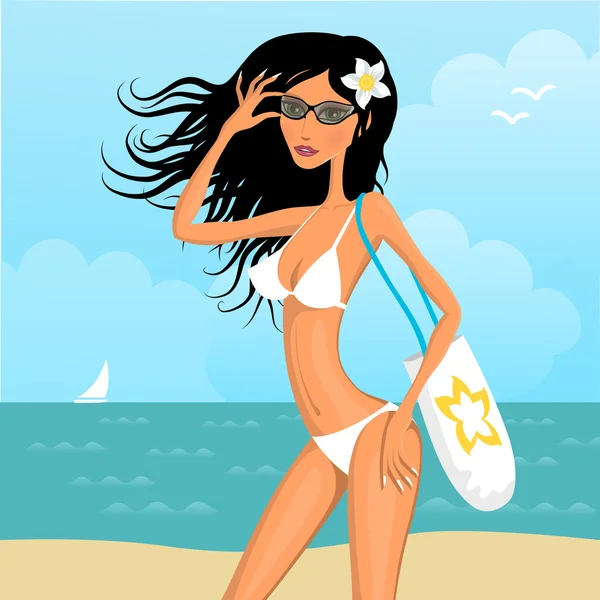 Menina sexy em uma praia — Vetor de Stock