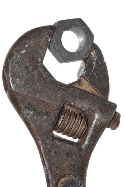 Rdza, klucz i orzechów — Zdjęcie stockowe