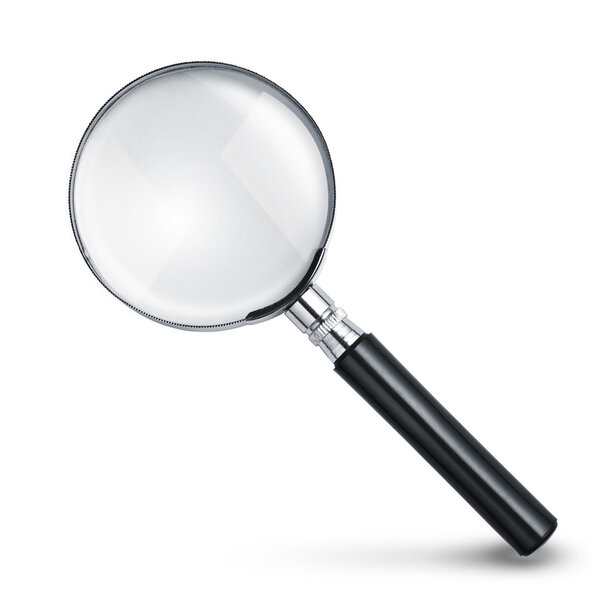 Magnifying glass isolated on white with soft shadow