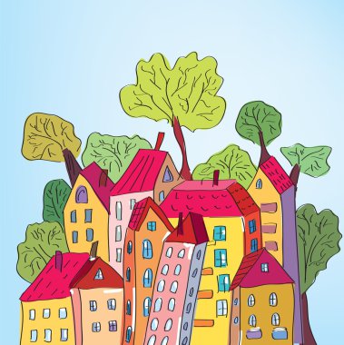 Whimsical houses and trees clipart