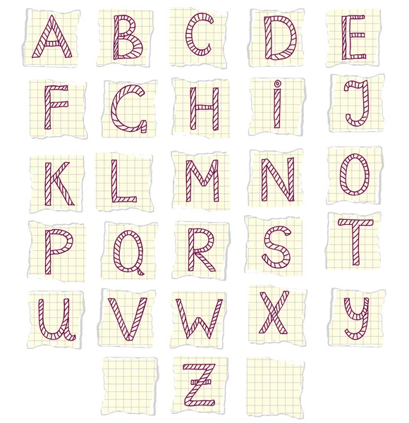 Doodle alfabe parçalar üzerinde — Stok Vektör