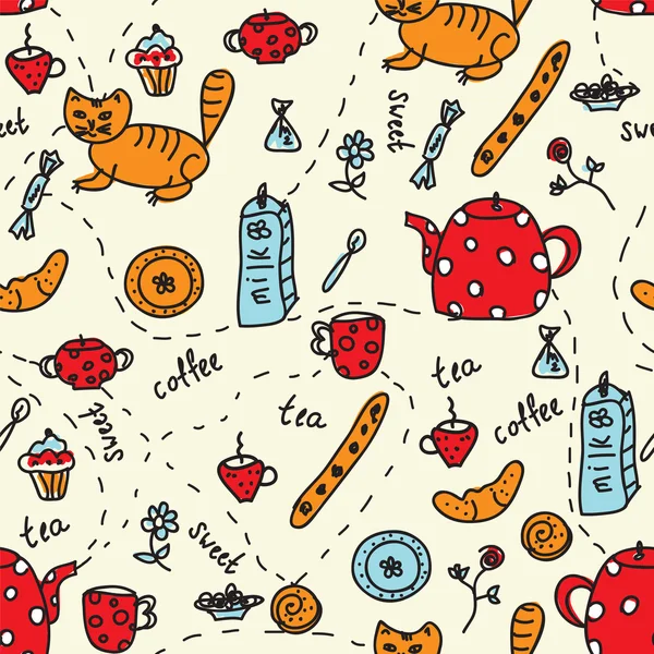 Tea and sweets seamless pattern — Stock Vector