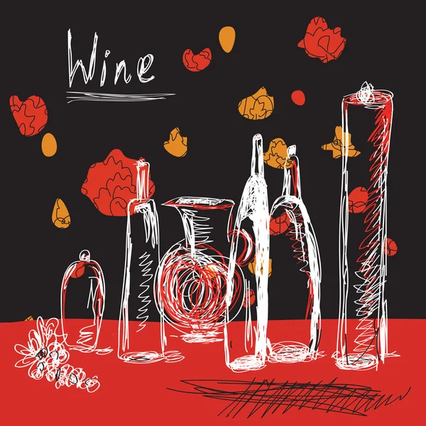 Víno pozadí s lahví — Stockový vektor