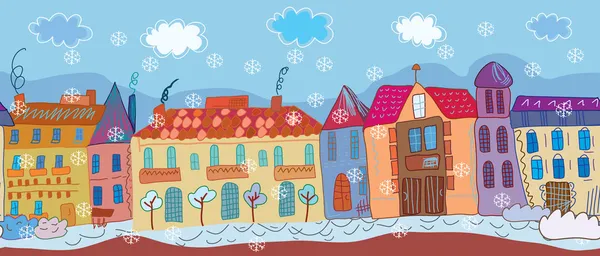 クリスマスの町のシームレスなパターン — ストックベクタ