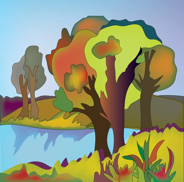 Bäume am Herbstsee — Stockvektor