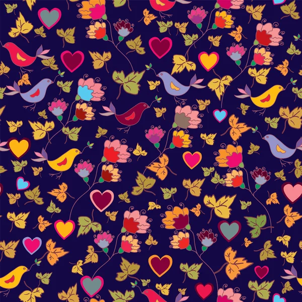 Papier peint floral avec des oiseaux — Image vectorielle