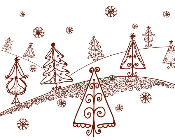 Árboles de Navidad paisaje gráfico — Archivo Imágenes Vectoriales