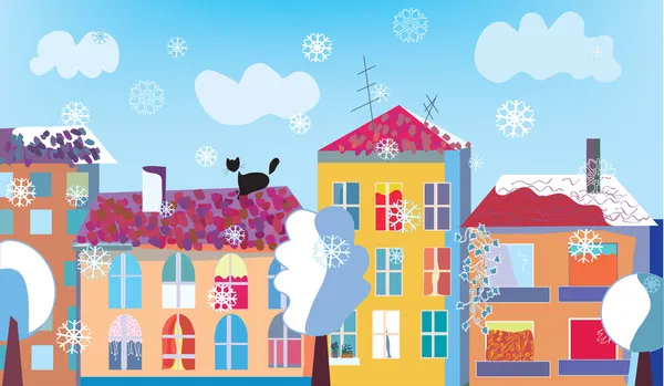 Рождественская городская улица зимой — стоковый вектор