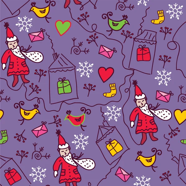 Noël drôle doodle sans couture — Image vectorielle
